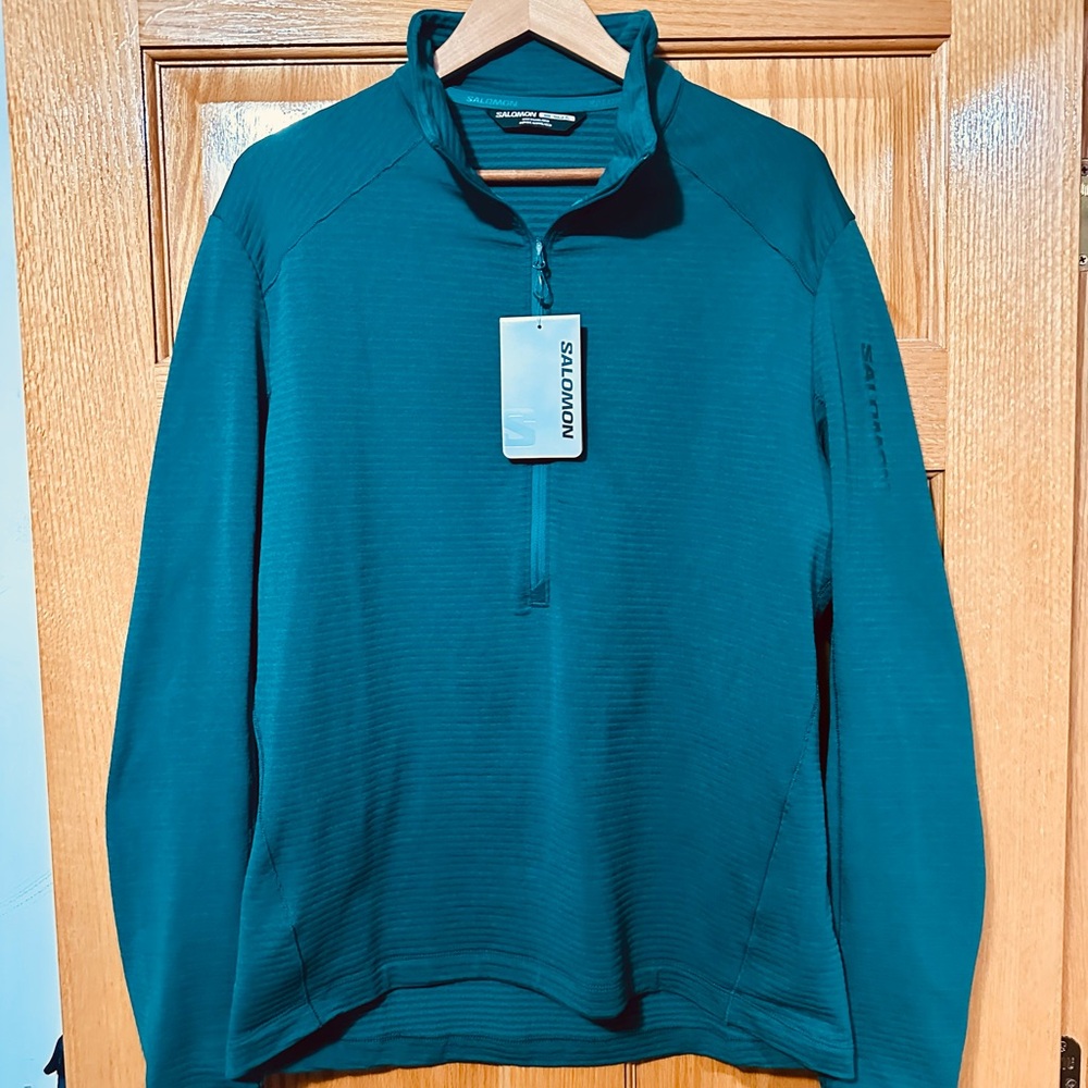 Salomon Outline Half Zip Long Sleeve, Teal, Large, New with Tags
